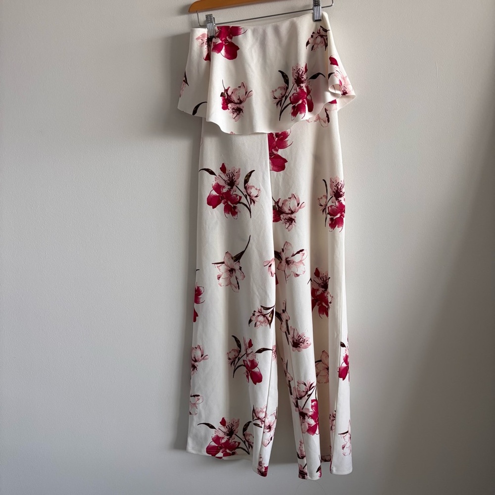 Streetwear Society Cream Floral Wide Leg Strapless Jumpsuit Size Small EUC